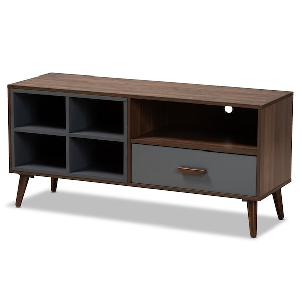 Baxton Studio Garrick Modern and Contemporary Two-Tone Grey and Walnut Brown Finished Wood 1-Drawer TV Stand 180-11226-Zoro - main